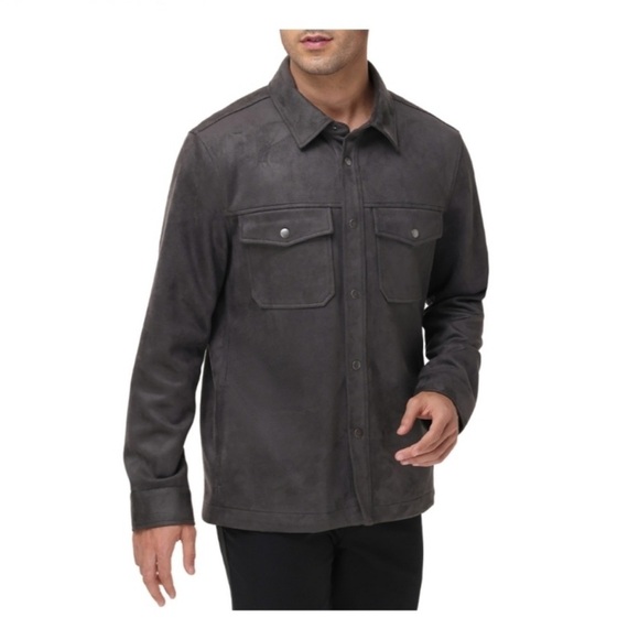 Frye Men's Faux Suede Shirt Jacket Charcoal Grey Color - Picture 2 of 7